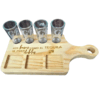 Set tabla y vasos tequileros en madera de Pino personalizado 3 espacios