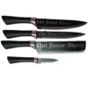 Set de 4 cuchillos de cocina oscuros personalizados por Santos Customs Designs, con mangos texturizados y el nombre "Chef Junior Adams" grabado con láser en las hojas.